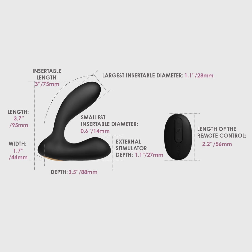 Svakom - Vick Krachtige Anaal & G-Spot Vibrator Zwart afmeting