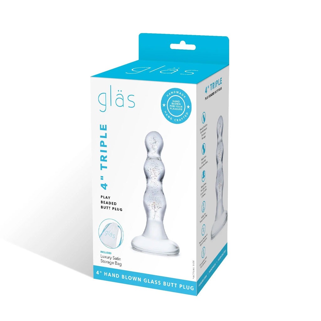 Gläs - Triple Play Beaded Glazen Butt Plug verpakking