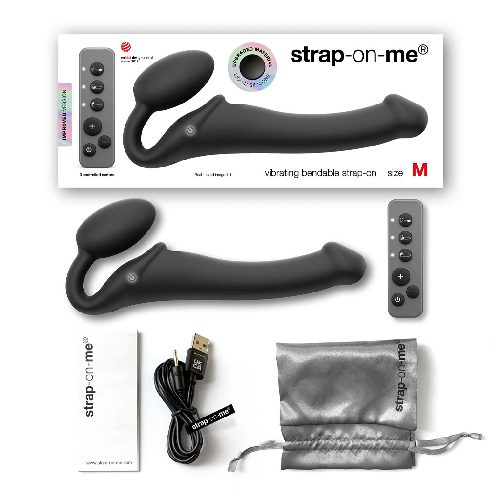 Strap-On-Me - Buigbare Strap-On Vibrator Zwart inhoud