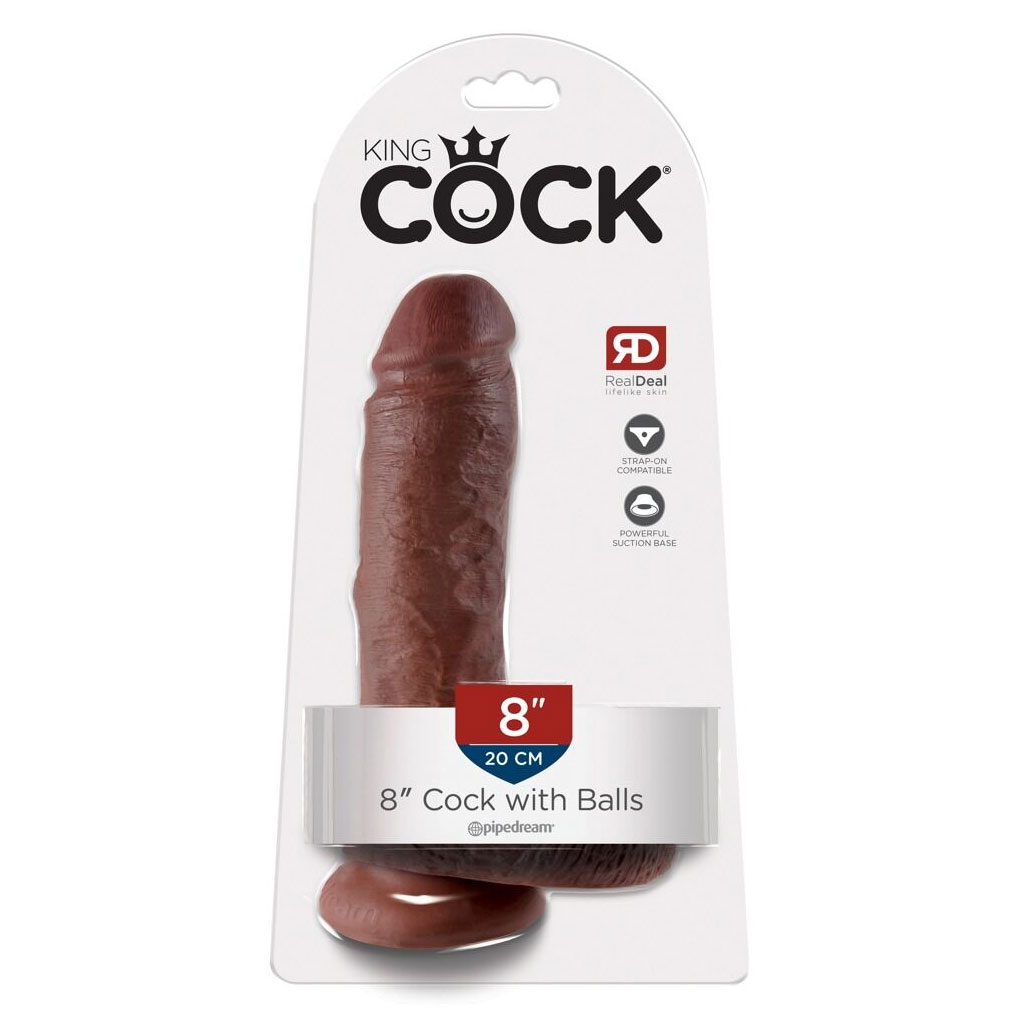 King Cock - 8" Dildo met Ballen - Bruin verpakking