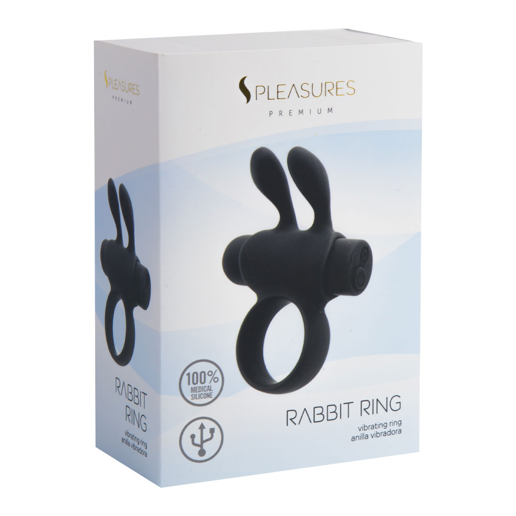 S Pleasures - Vibrerende Rabbit Cockring Zwart doosje