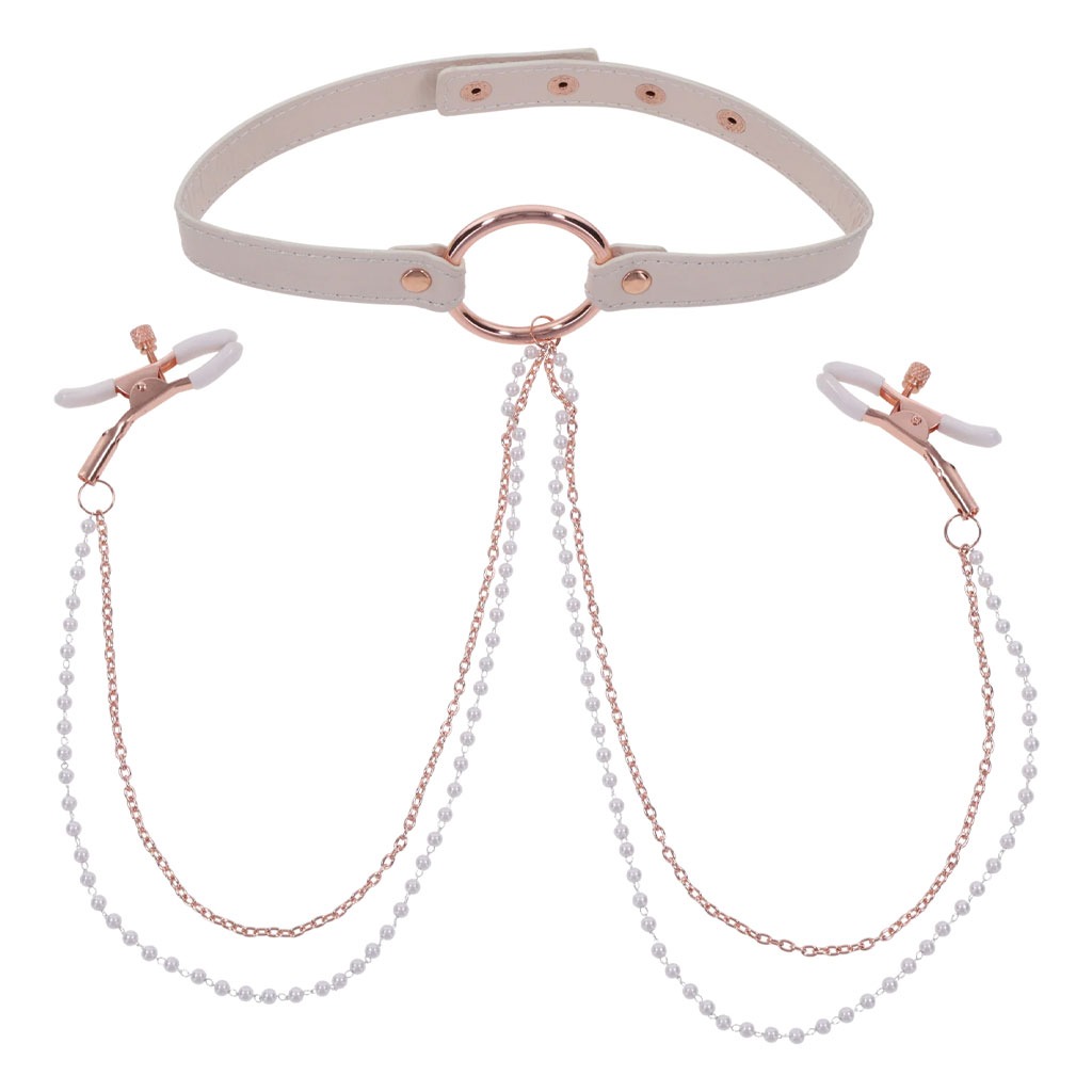 Sex & Mischief – Peaches ‘n CreaMe Halsband met Tepelklemmen