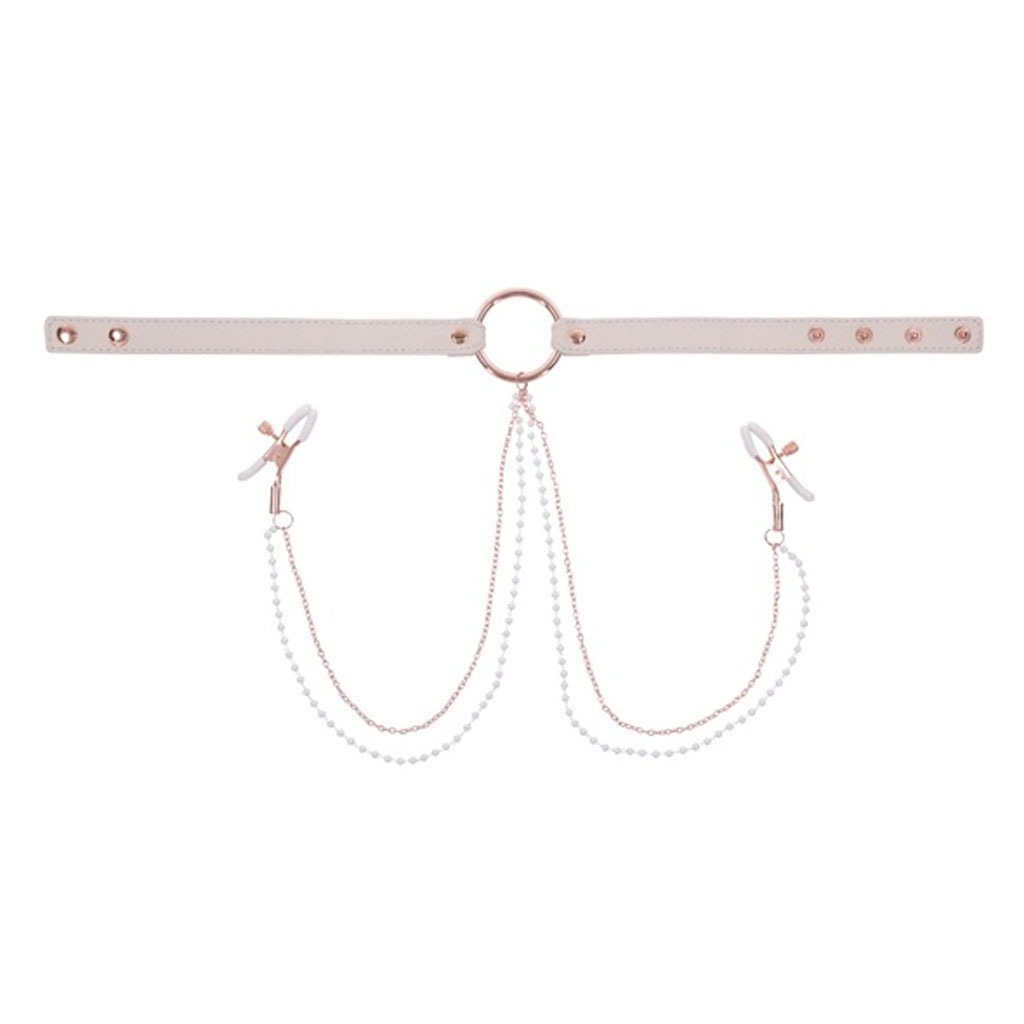 Sex & Mischief – Peaches ‘n CreaMe Halsband met Tepelklemmen lengte