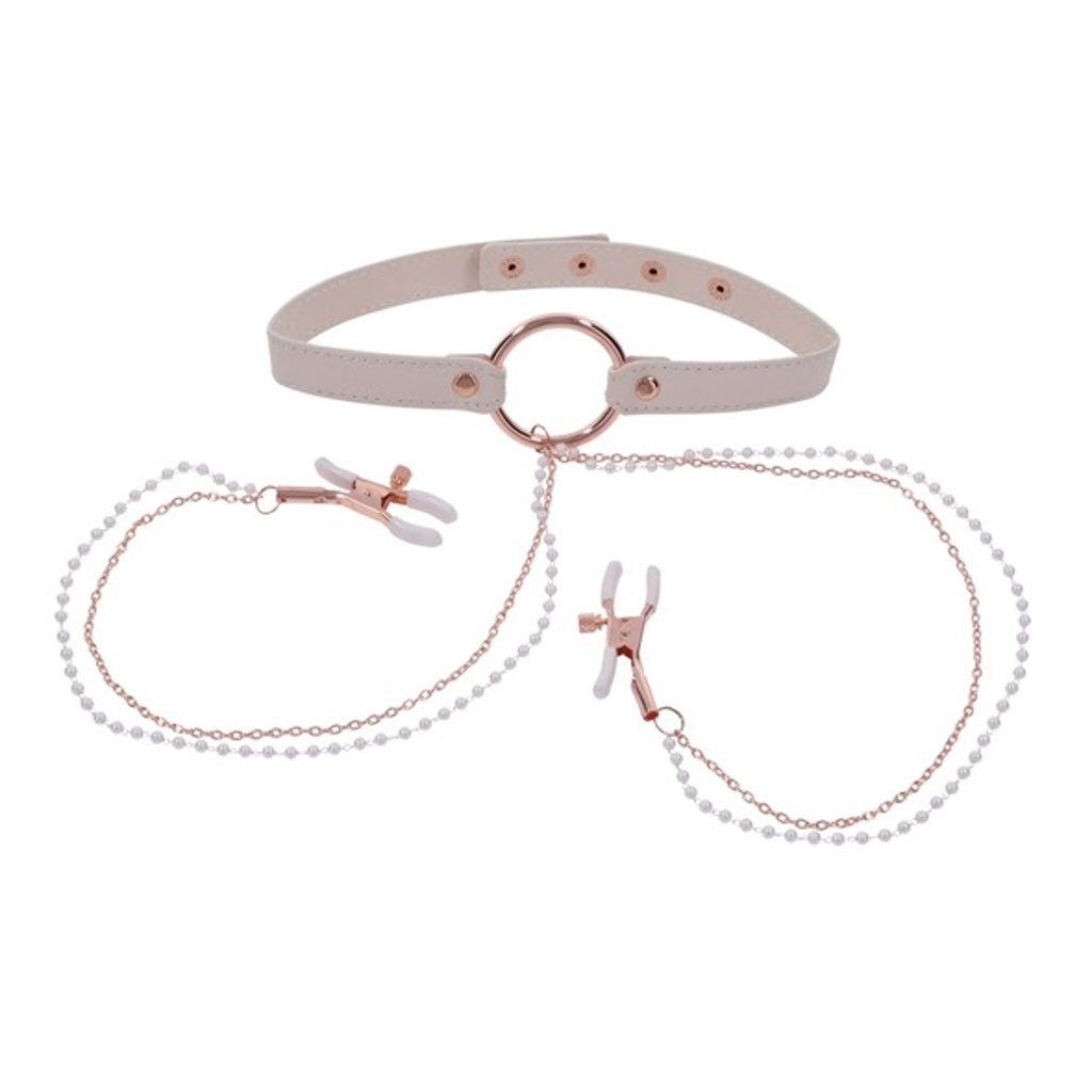 Sex & Mischief – Peaches ‘n CreaMe Halsband met Tepelklemmen kopen